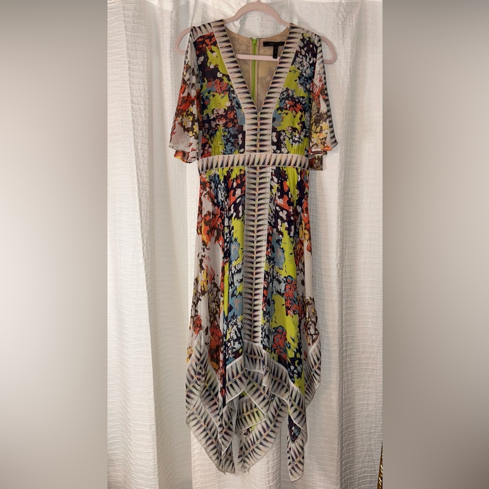 BCBG MAXAZRIA Asymmetrical hem printed dress